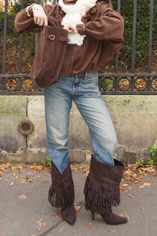 BOTTES LARGE À FRANGES OMBRA - MARRON