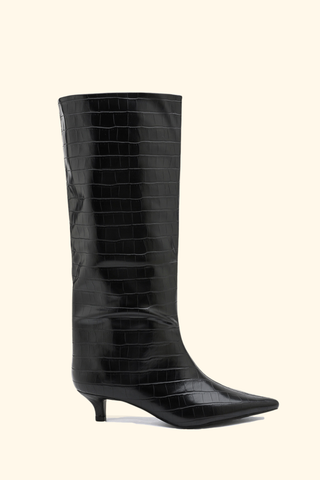 BOTTES KITTEN HEELS ALEXANDRA - NOIR CROCO