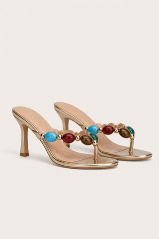 MULES À TALONS TONGS EDA - GOLD