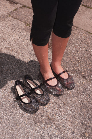 BALLERINES PLATES GINA - NOIR STRASS