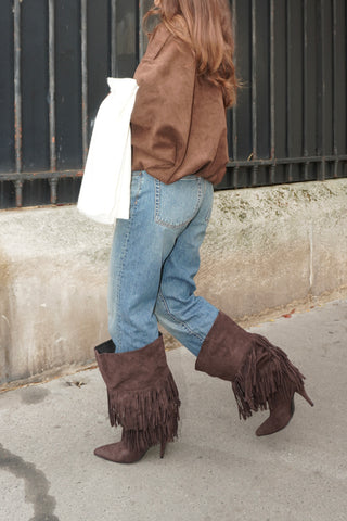 BOTTES LARGE À FRANGES OMBRA - MARRON