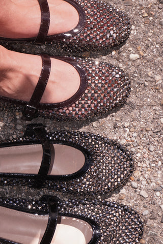BALLERINES PLATES GINA - MARRON FONCÉ STRASS