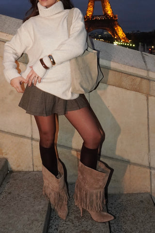 BOTTES LARGE À FRANGES OMBRA - TAUPE