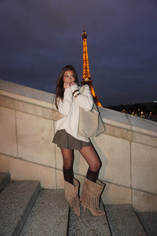 BOTTES LARGE À FRANGES OMBRA - TAUPE