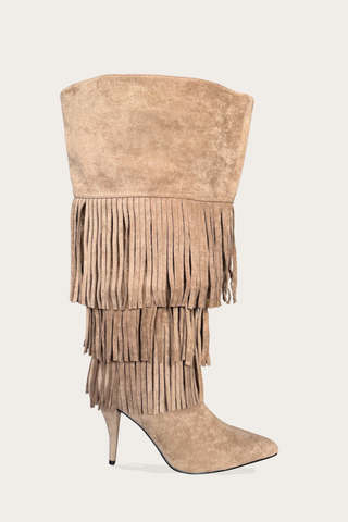 BOTTES LARGE À FRANGES OMBRA - TAUPE