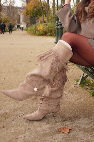 BOTTES KITTEN HEELS FRANGES SIA - TAUPE