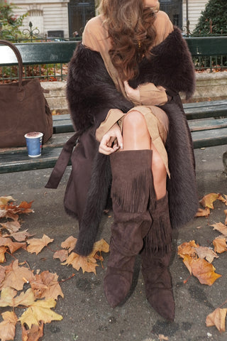 BOTTES KITTEN HEELS FRANGES SIA - MARRON