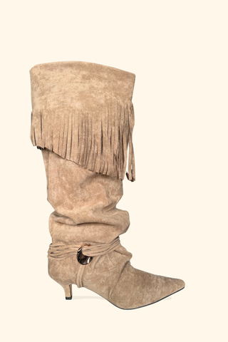 BOTTES KITTEN HEELS FRANGES SIA - TAUPE
