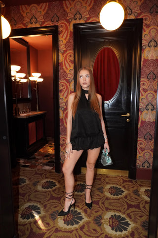 ESCARPINS MANELLE LACETS -  STRASS NOIR